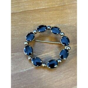 Vintage Art Deco Ronci 12kt Gold Filled G.F. Round Brooch Pin Black Onyx Stones